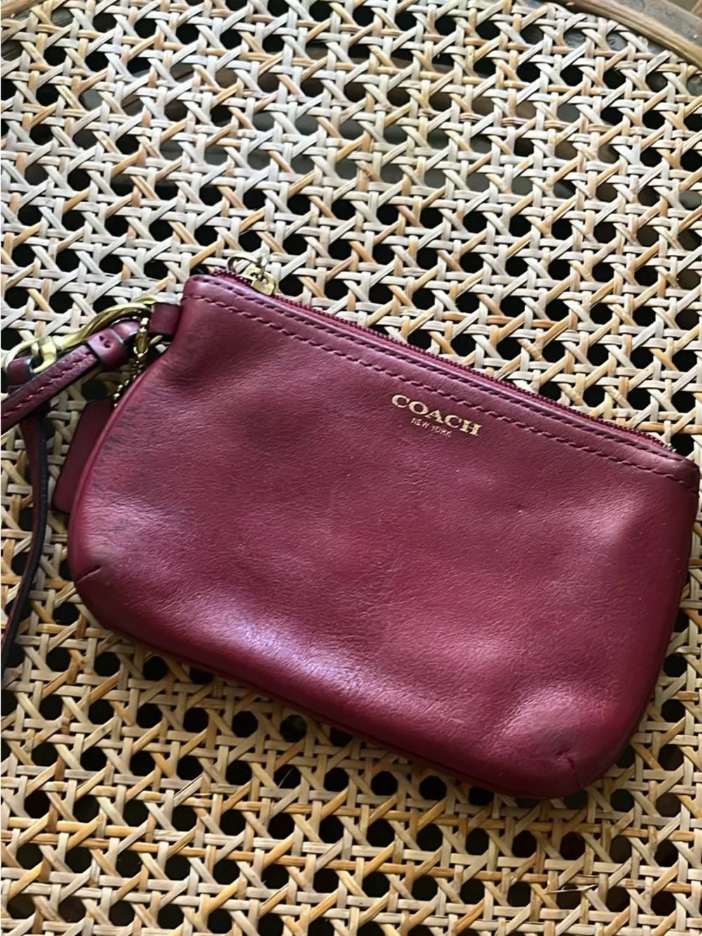 Coach Wristlet in Burgundy Leather with Gold Accent